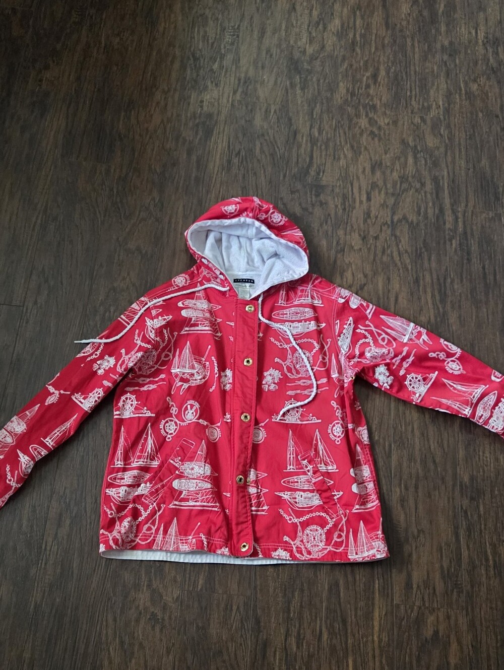 Red Nautical Print Hooded Jacket